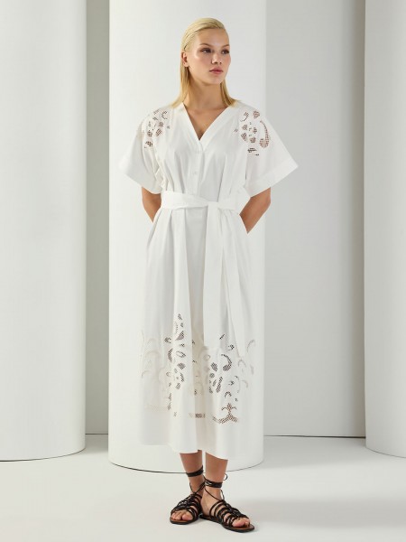 COTTON KUMAŞ NAKIŞ DETAYLI ELBİSE