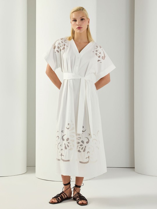 COTTON KUMAŞ NAKIŞ DETAYLI ELBİSE