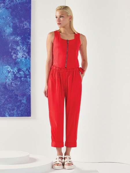 COTTON KUMAŞ BELİ LASTİKLİ PANTOLON