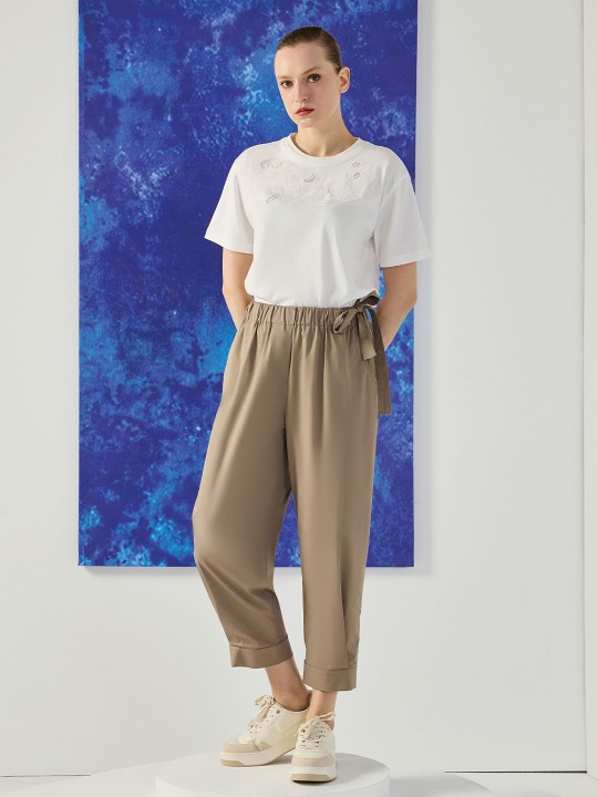 COTTON KUMAŞ BELİ LASTİKLİ PANTOLON