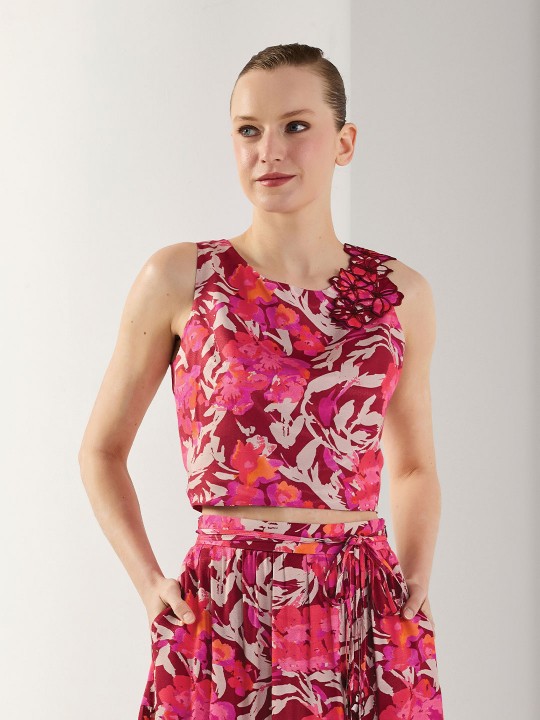 EMPİRME KUMAŞLI CROP BLUZ