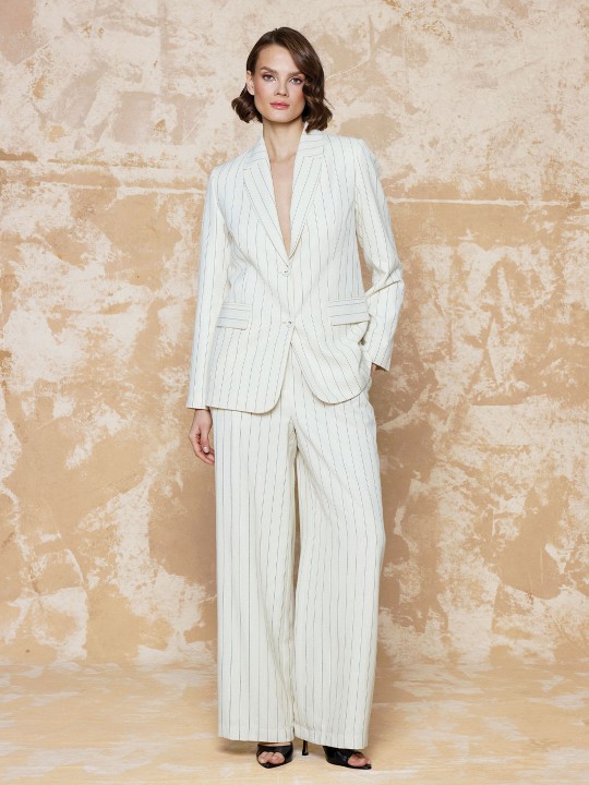 ÇİZGİLİ KETEN KUMAŞ BLAZER CEKET