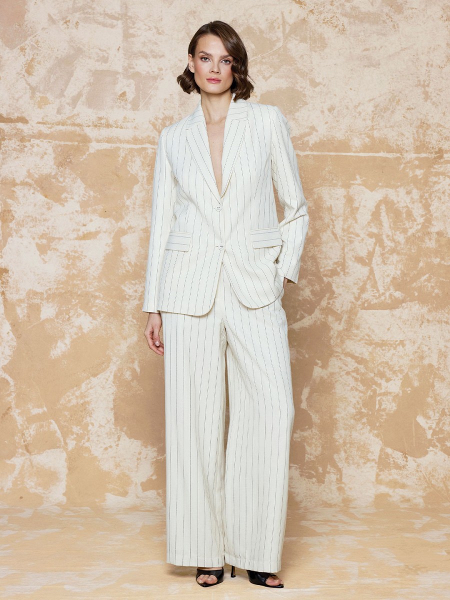 ÇİZGİLİ KETEN KUMAŞ BLAZER CEKET