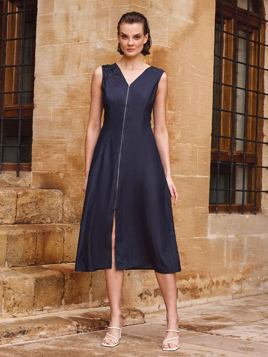 DENİM KUMAŞ UZUN ELBİSE