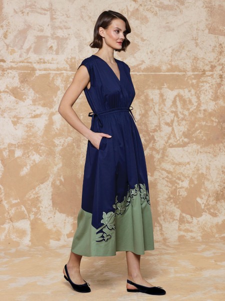 COTTON KUMAŞ ETEK UCU NAKIŞ DETAYLI ELBİSE