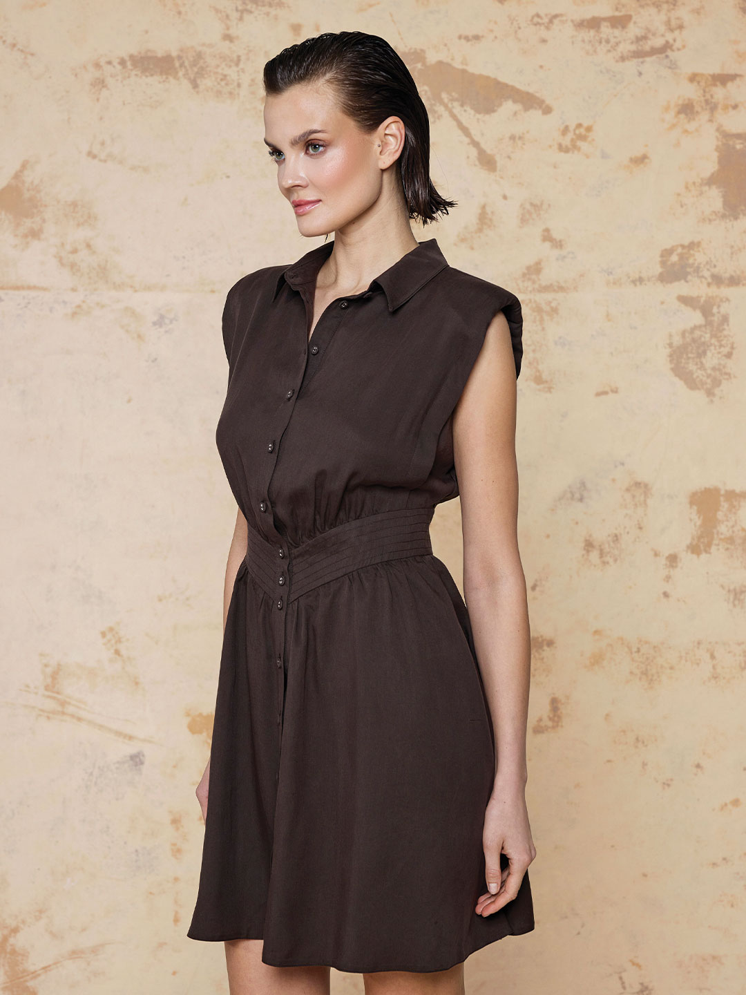 TENSEL KUMAŞ KISA ELBİSE