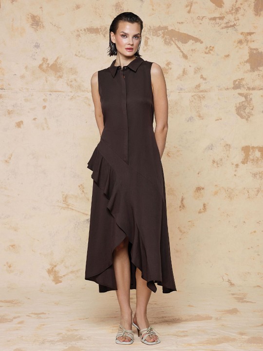 TENSEL KUMAŞ ETEK UCU VOLANLI  ELBİSE