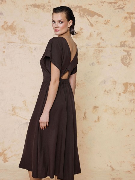 SIRTI DEKOLTELİ V YAKA UZUN ELBİSE