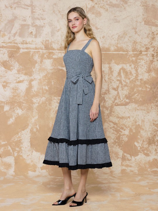 EKOSE KUMAŞLI UZUN ELBİSE