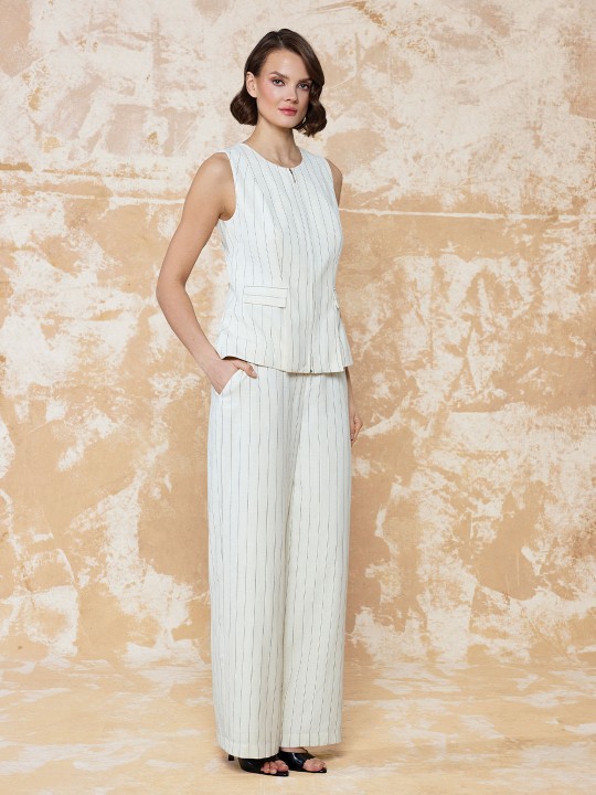 ÇİZGİLİ KETEN KUMAŞ PALAZZO PANTOLON ÇİZGİLİ KETEN KUMAŞ PALAZZO PANTOLON