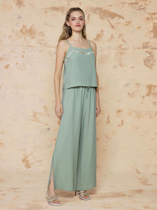 BÜRÜMCÜK KUMAŞ BELİ LASTİKLİ PANTOLON