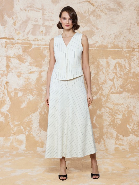 ÇİZGİLİ KETEN KUMAŞ YELEK