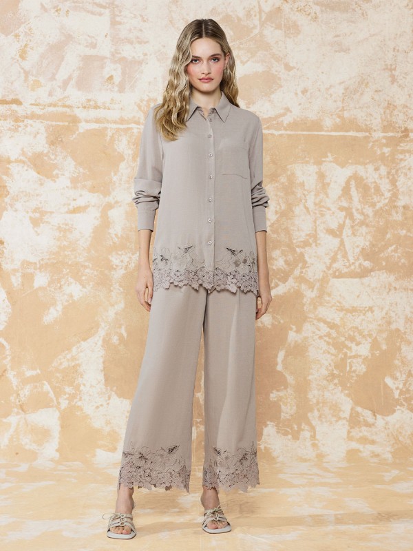 KETEN KUMAŞ DANTEL NAKIŞLI GÖMLEK