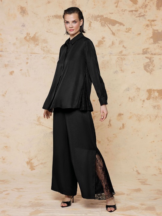 FLOŞ KUMAŞ DANTEL DETAYLI GÖMLEK