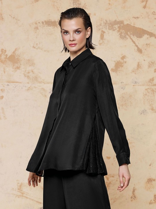 FLOŞ KUMAŞ DANTEL DETAYLI GÖMLEK