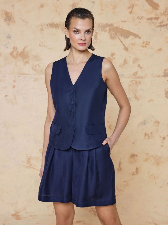 KETEN KUMAŞ NAKIŞ DETAYLI ŞORT