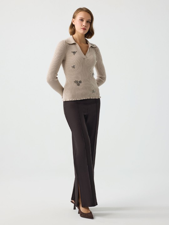 POLO YAKA TAŞ İŞLEMELİ TRİKO