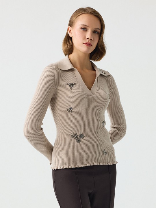 POLO YAKA TAŞ İŞLEMELİ TRİKO POLO YAKA TAŞ İŞLEMELİ TRİKO