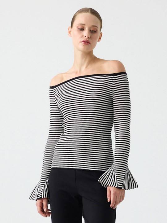 STRAPLEZ YAKA ÇİZGİLİ TRİKO STRAPLEZ YAKA ÇİZGİLİ TRİKO