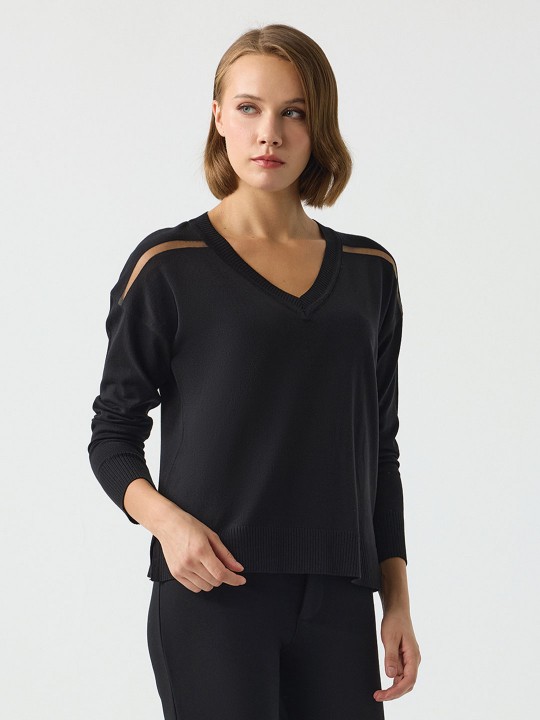 V YAKA TRANSPARAN DETAYLI TRİKO V YAKA TRANSPARAN DETAYLI TRİKO