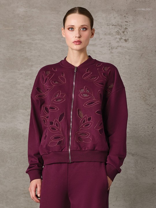 İŞLEMELİ BOMBER SWEATSHİRT