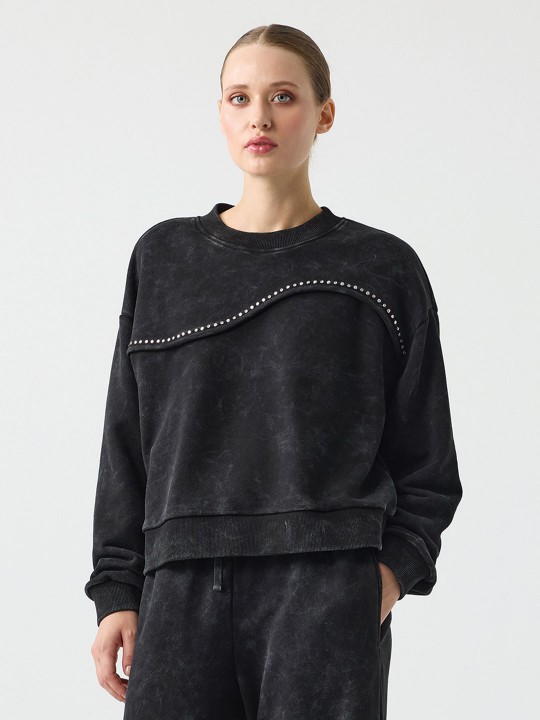 BİSİKLET YAKA YIKAMALI SWEATSHİRT