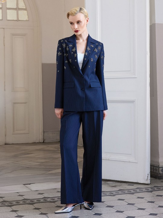 TAŞ İŞLEMELİ ÇİZGİLİ BLAZER CEKET