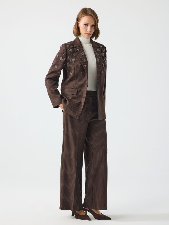 TAŞ İŞLEMELİ ÇİZGİLİ BLAZER CEKET