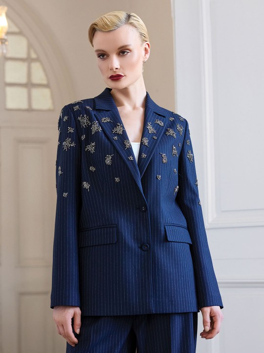 TAŞ İŞLEMELİ ÇİZGİLİ BLAZER CEKET