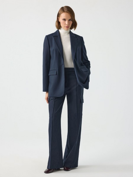 ARKASI DÜĞMELİ ÇİZGİLİ BLAZER CEKET