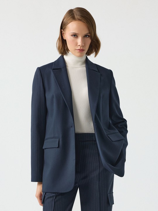 ARKASI DÜĞMELİ ÇİZGİLİ BLAZER CEKET