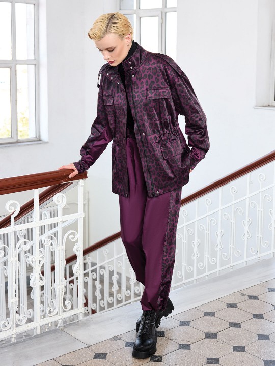 PARAŞÜT KUMAŞ LEOPAR DESEN GARNİLİ BOMBER CEKET