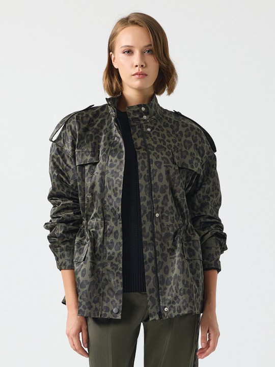 PARAŞÜT KUMAŞ LEOPAR DESEN GARNİLİ BOMBER CEKET