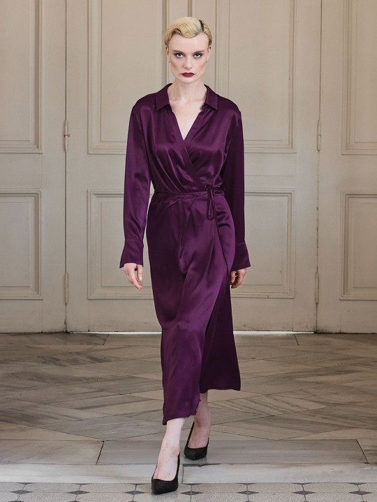 FLOŞ KUMAŞ KRUVAZE YAKA ELBİSE