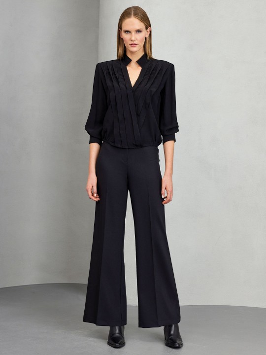 FLOŞ KUMAŞ DRAPE DETAYLI BLUZ